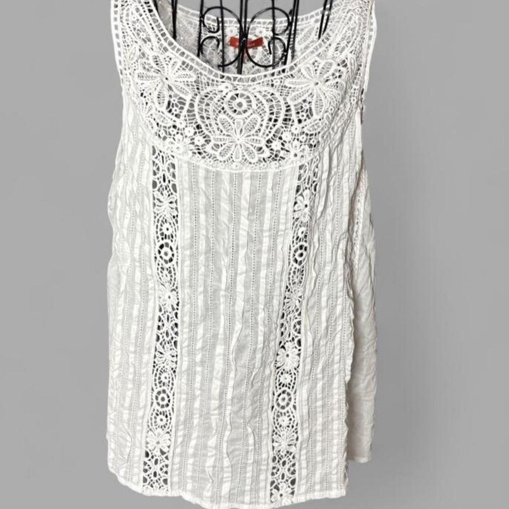 Sundance White Crochet Lace Trim Sleeveless Tank Top Blouse Floral Eyelet Boho L